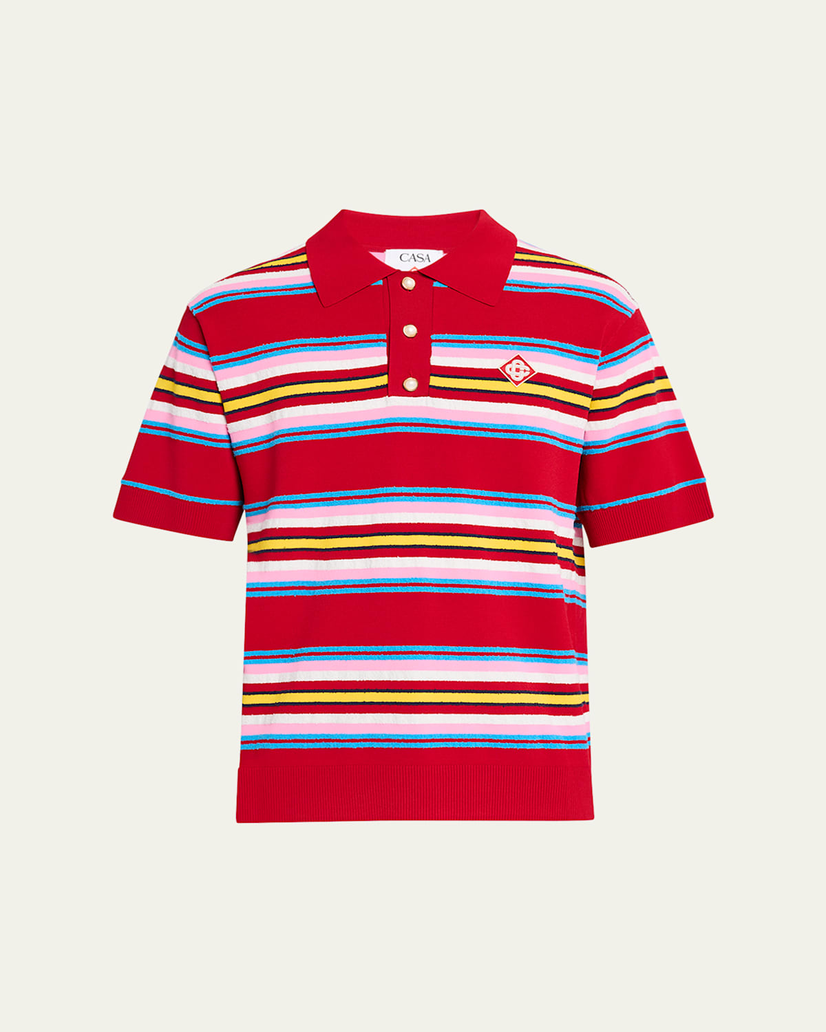 Casablanca Embroidered Logo Striped Knit Polo Shirt