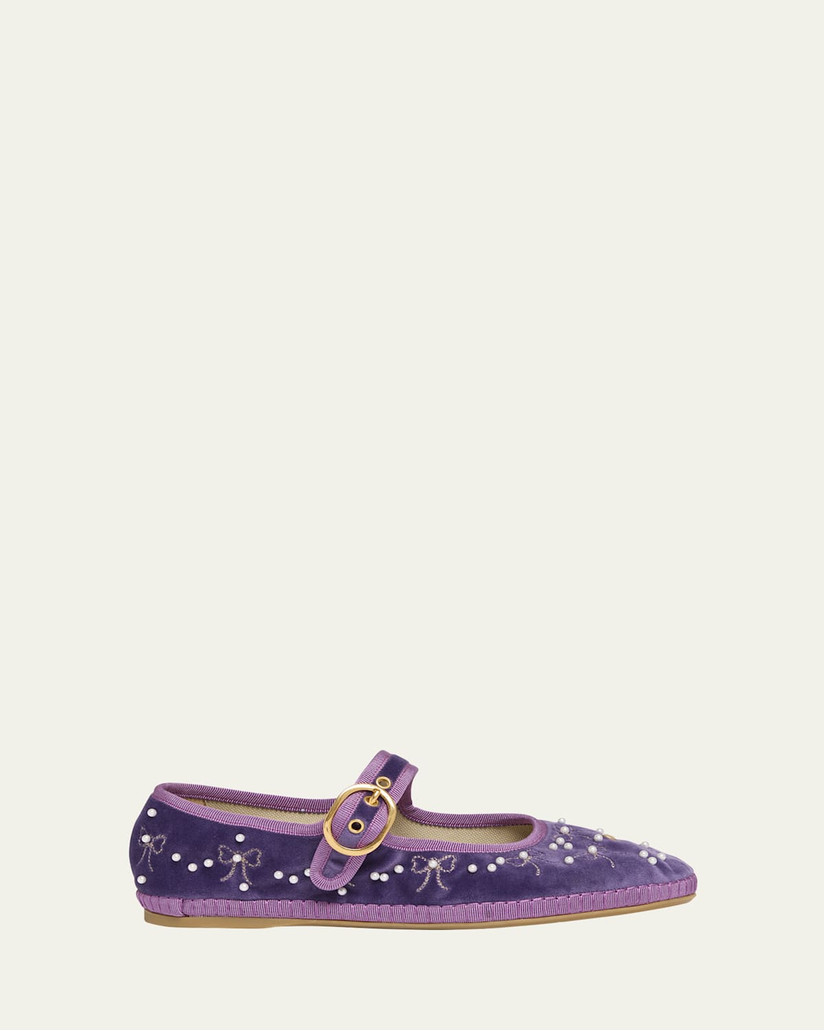 Valentino Garavani Endouce Bow Velvet Mary Jane Ballerina Flats In Purple