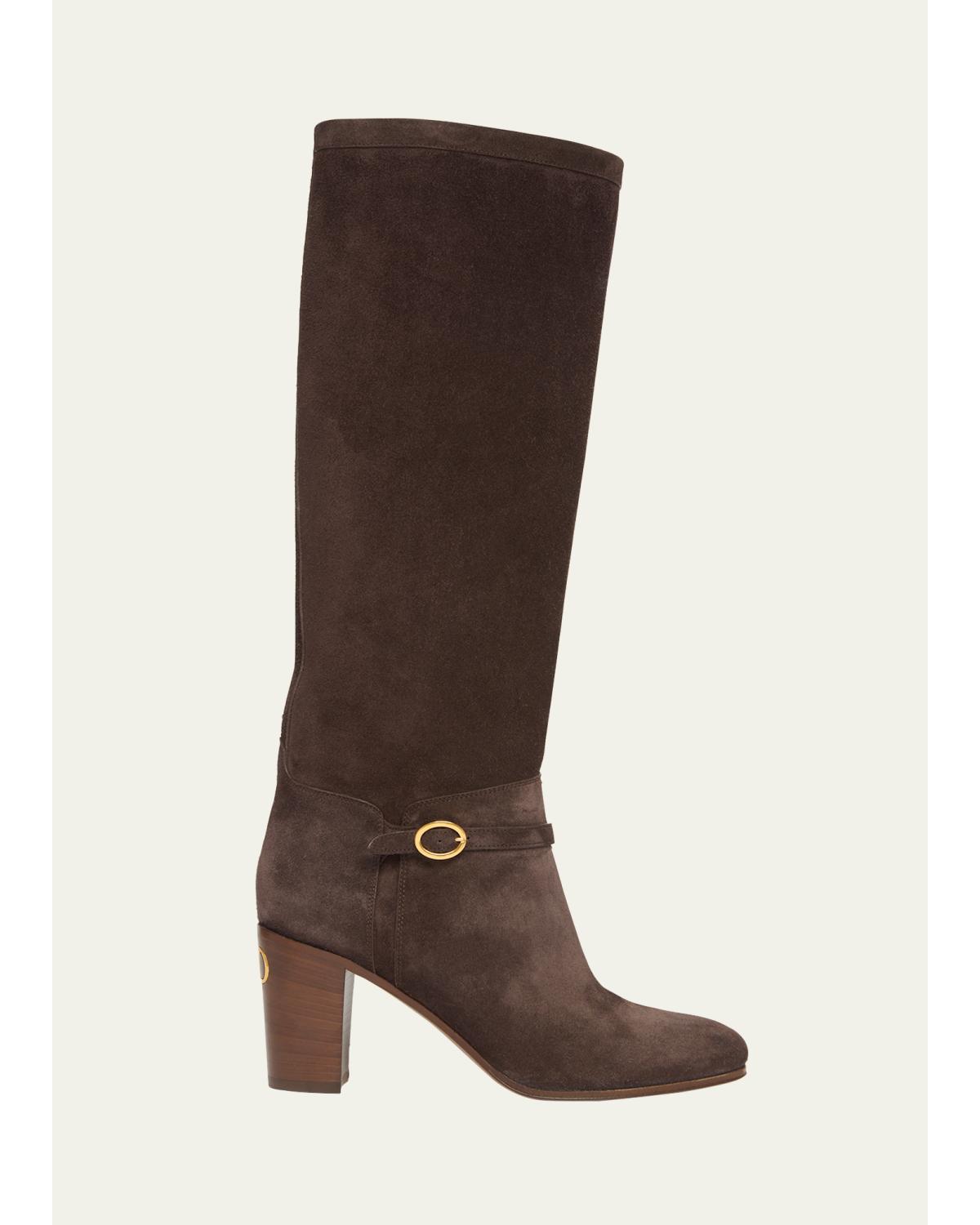 Pattie Suede Buckle Knee Boots