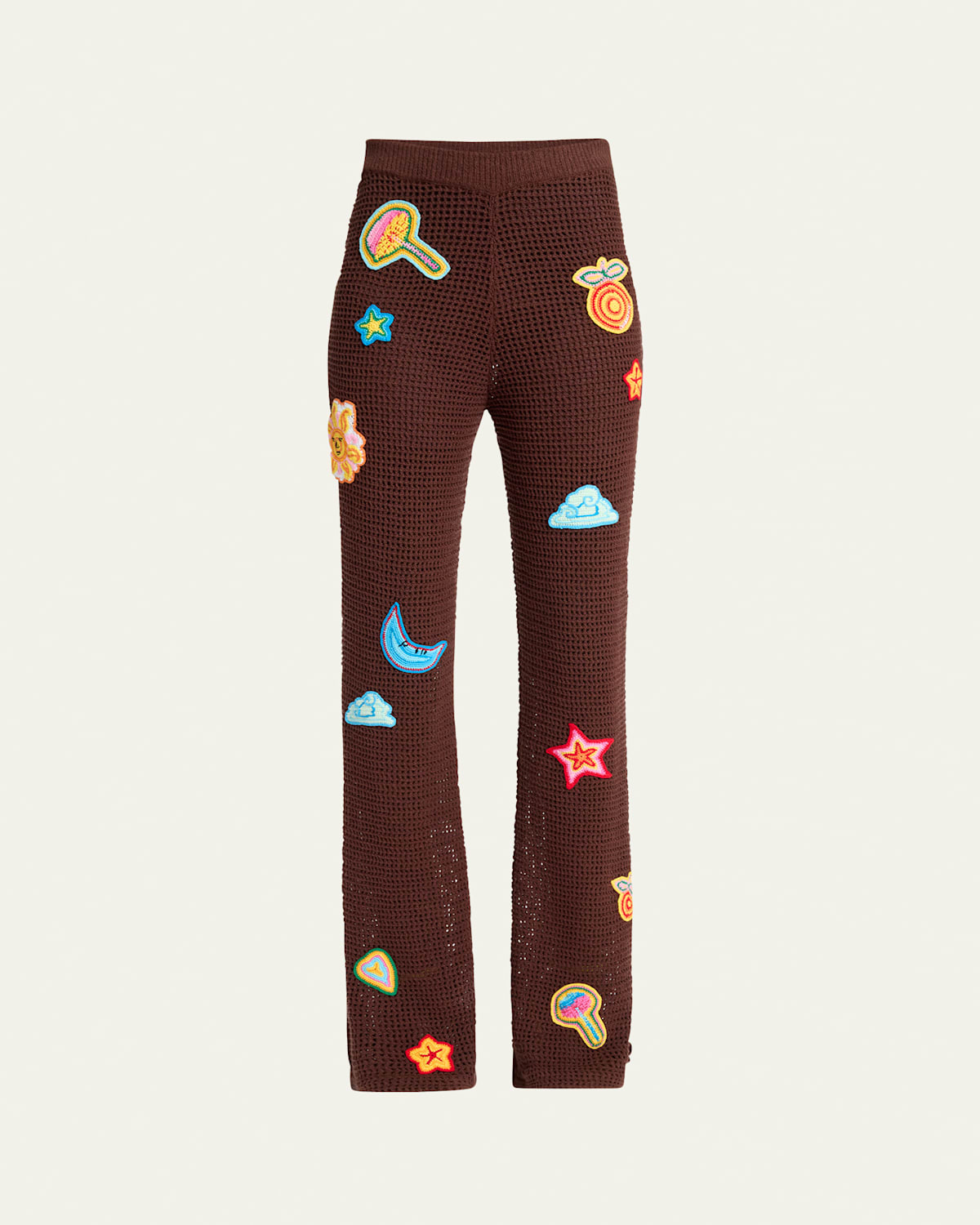 Crochet Flared Trousers with Patches