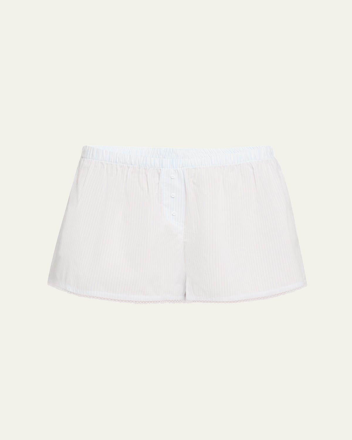 Gigi Striped Lace-Trim Cotton Boxer Shorts