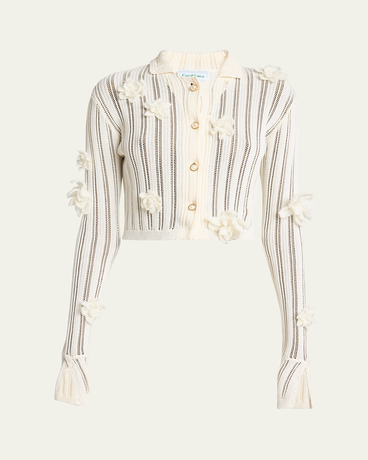 Casablanca Flower Applique Lace Cropped Shirt In White