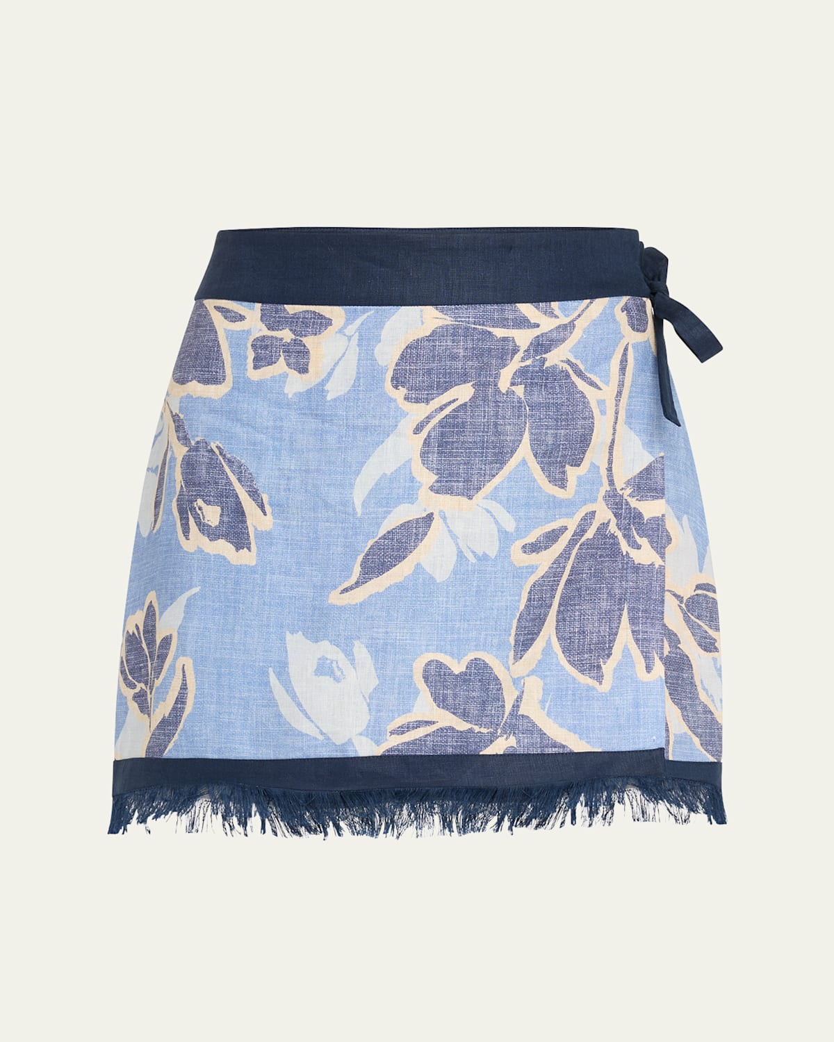 Simkhai Bethany Hydrangea-printed Linen Mini Wrap Skirt In Blue Hydrangea Floral
