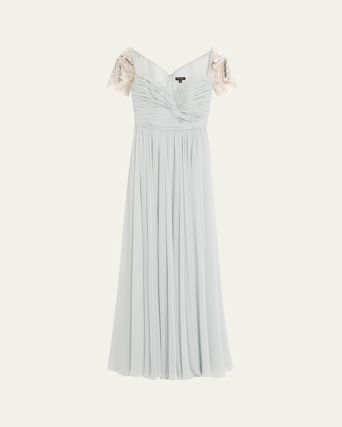 Reem Acra Pleated Chiffon Embellished Gown In Grey
