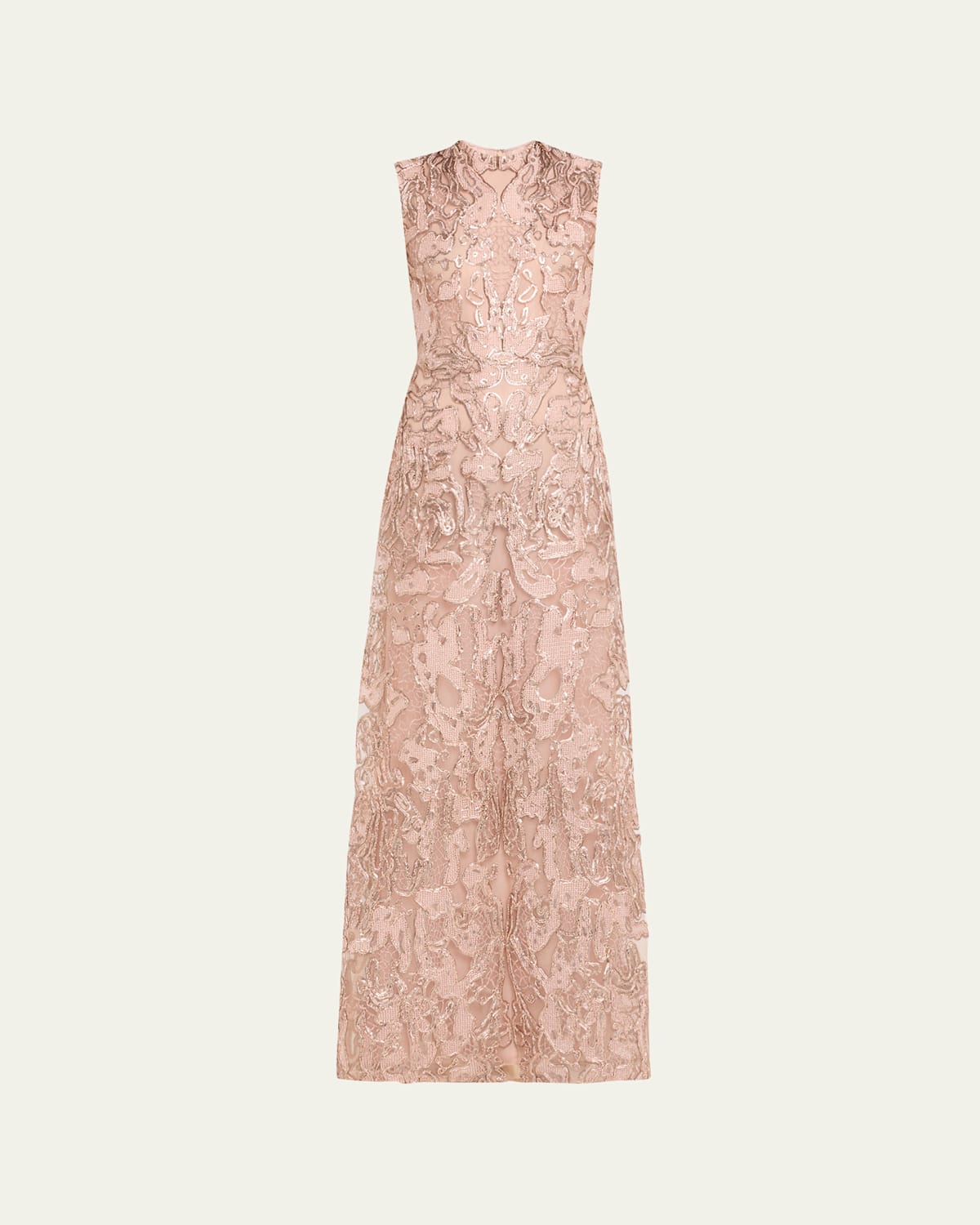 Sequined Metallic Lace Gown
