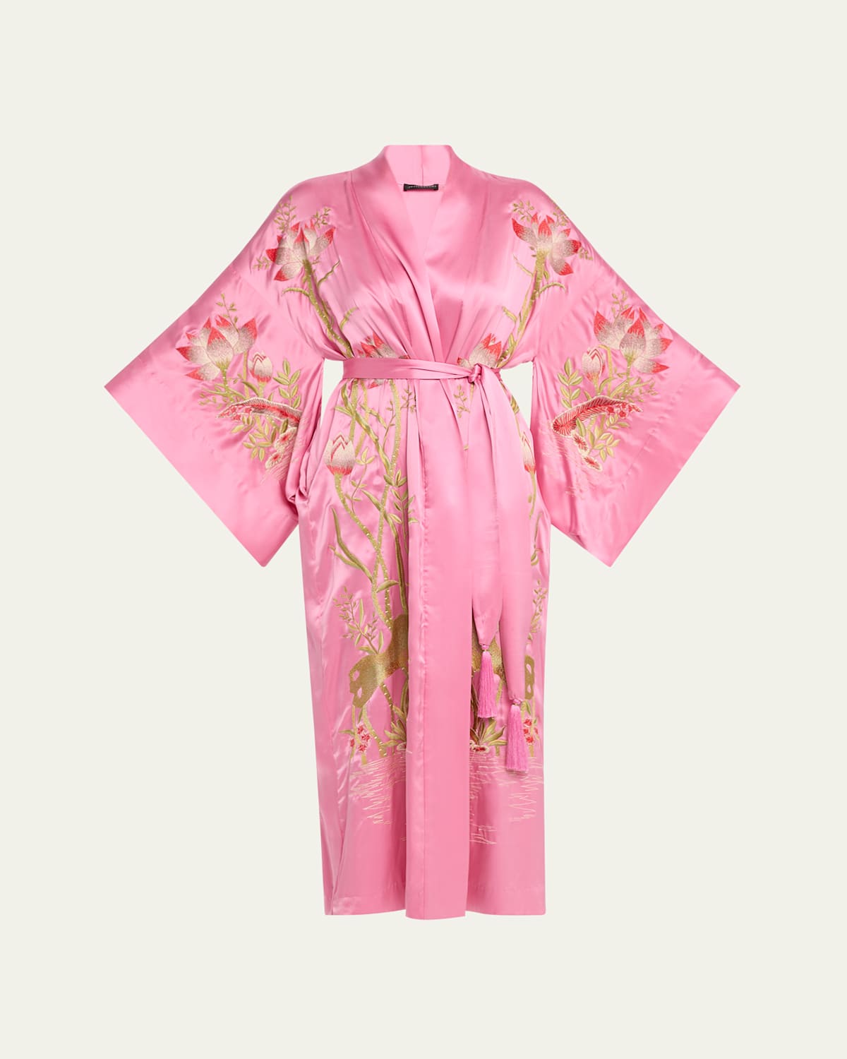 Lotus Couture Embroidered Silk Charmeuse Robe
