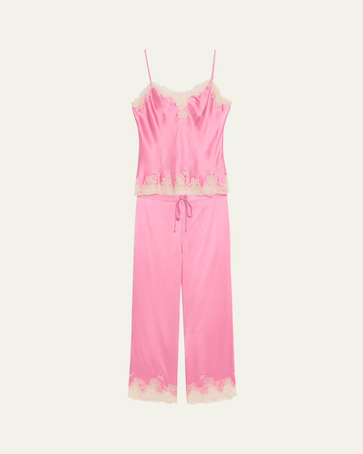 Lolita Lace-Trim Silk Charmeuse Crop Pajama Set
