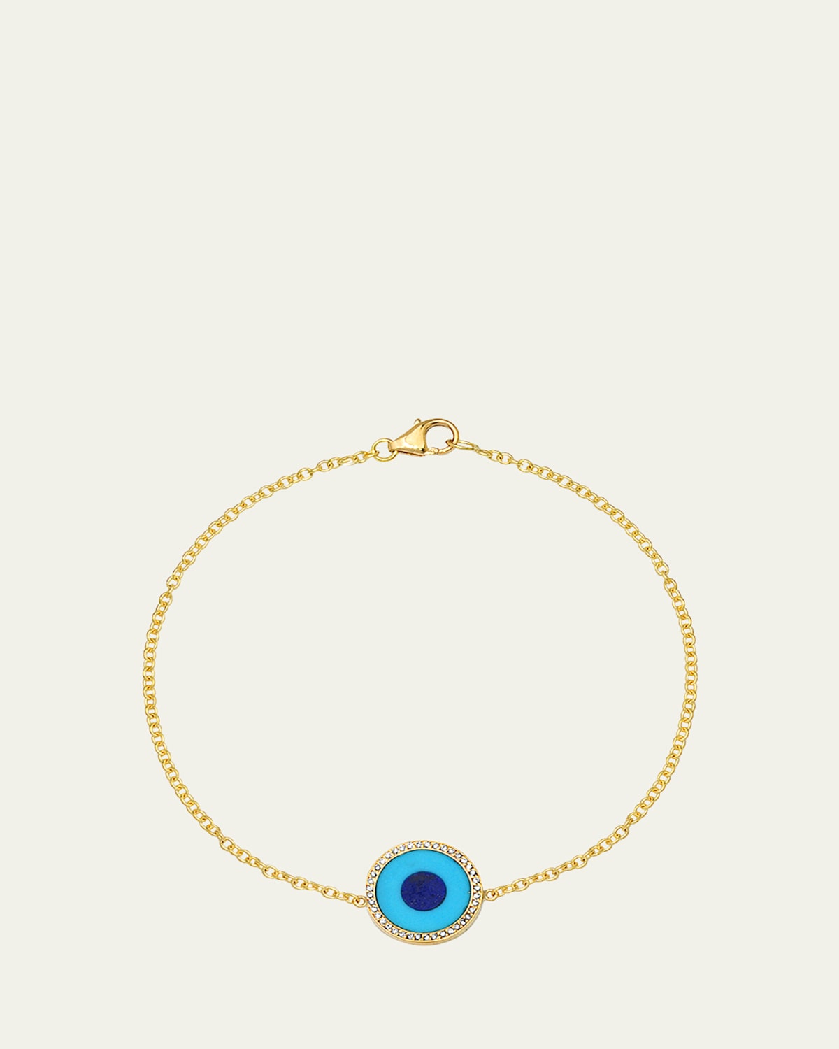Jennifer Meyer Mini Turquoise Inlay Evil Eye Bracelet with Diamonds, 6.5"L