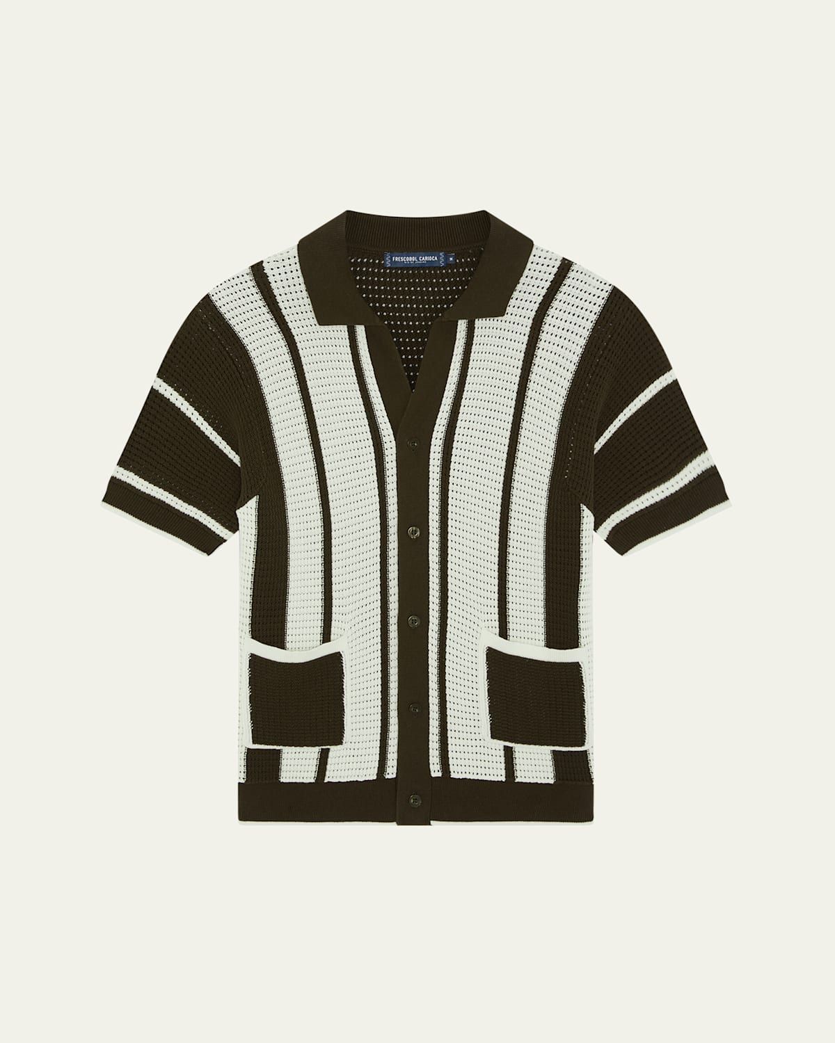 Men's Striped Crochet-Knit Short-Sleeve Cardigan
