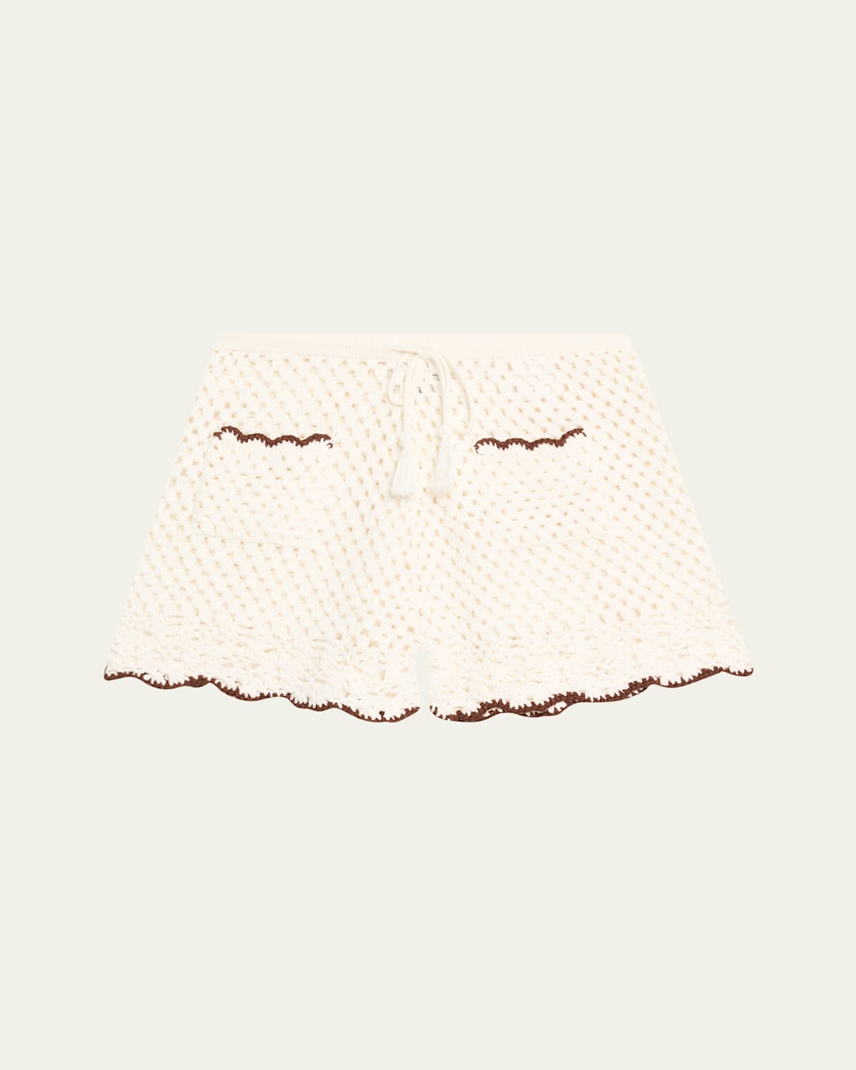 Shop Cara Cara Brix Drawstring Crochet Knit Shorts In Ivory Coffee Scallop
