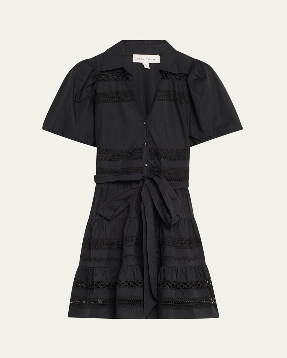 Cara Cara Mardi Embroidered Short-sleeve Mini Dress In Black