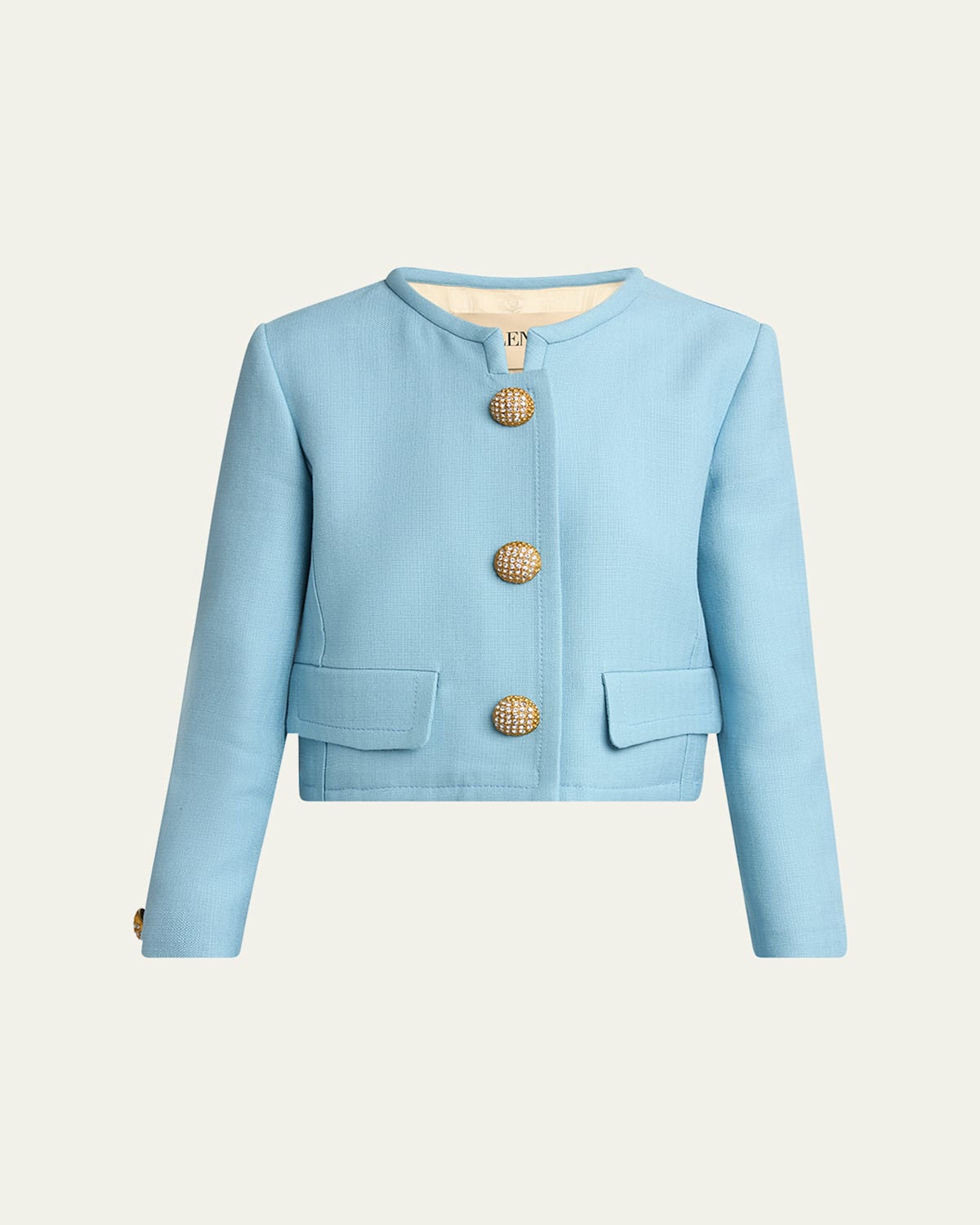 Valentino Womens Bluish Grey Embellished-button Round-neck Woven Jacket In Animal Print
