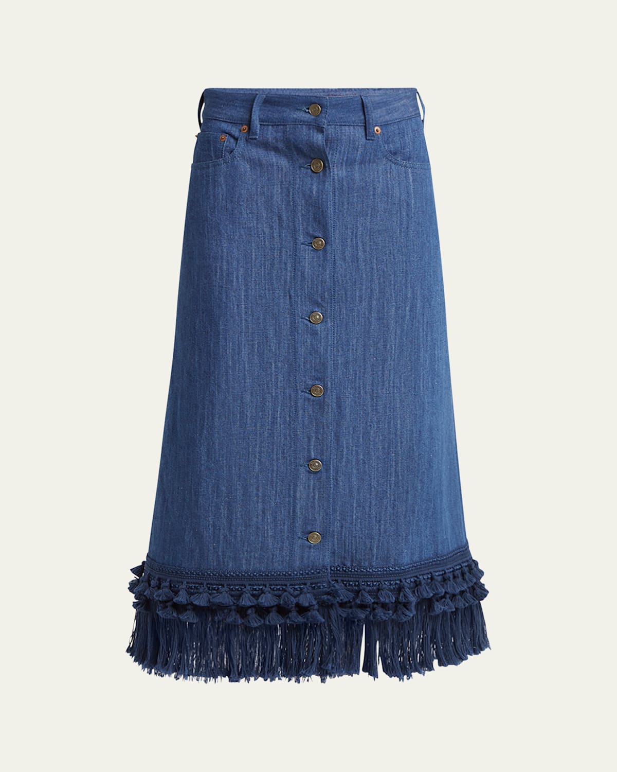 Tassel Button-Fly Denim Skirt