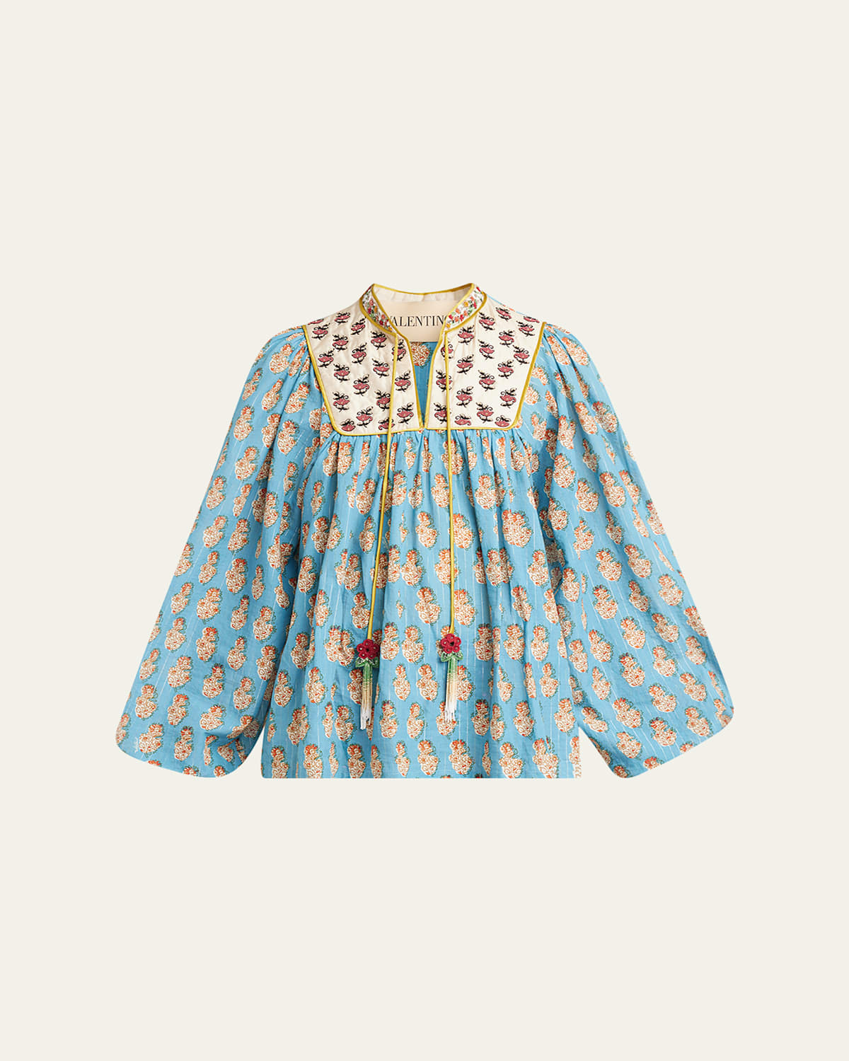 Valentino Beaded Pinstripe Floral-print Blouse In Multi