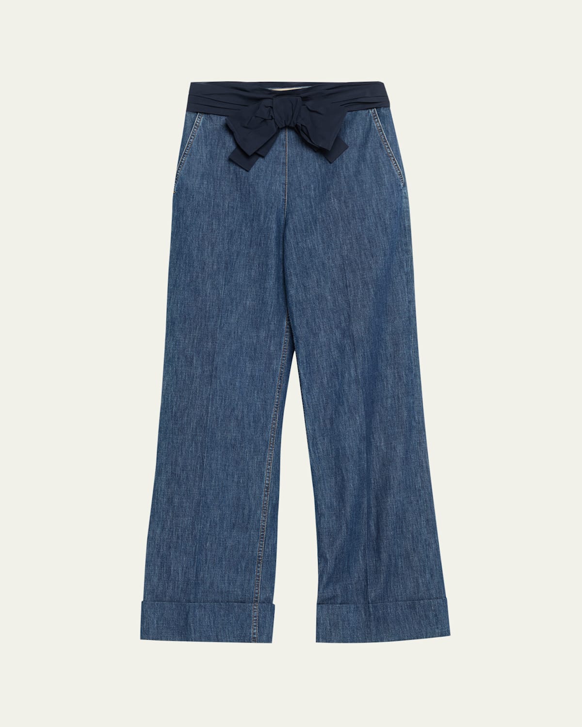 Valentino Chambray Denim Pants With Bow In Blue