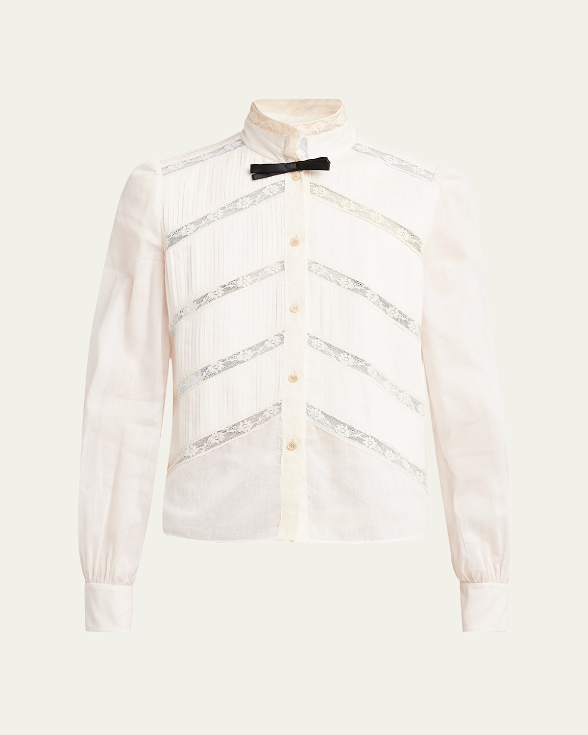 Valentino Lace-inset Pintuck Cotton Blouse