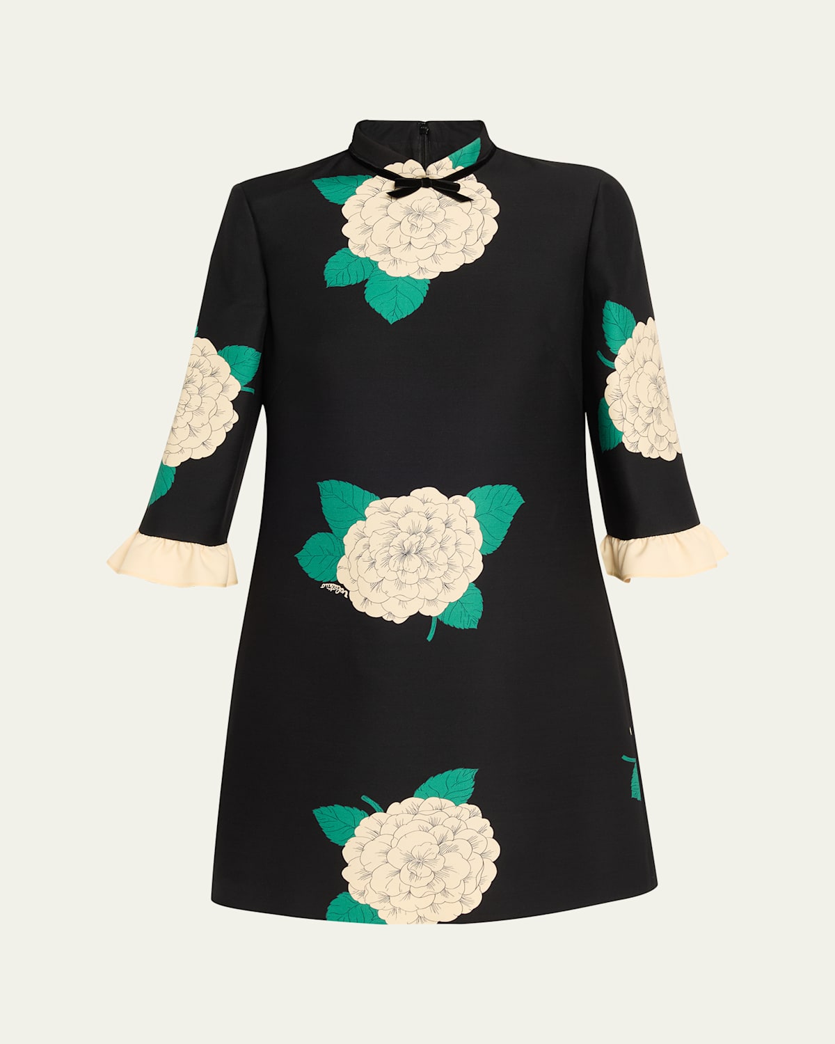 Valentino Apres Lhiver Macro Ortensia Mini Dress With Bow In Black