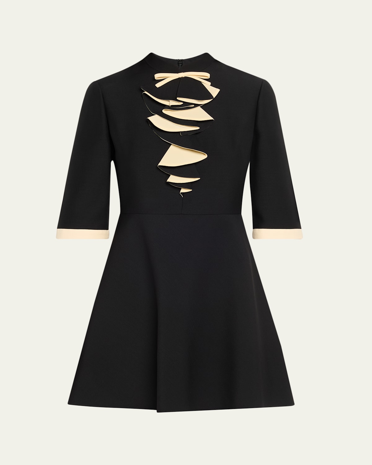Valentino Ruffle Bust 3/4-sleeve Mini Dress