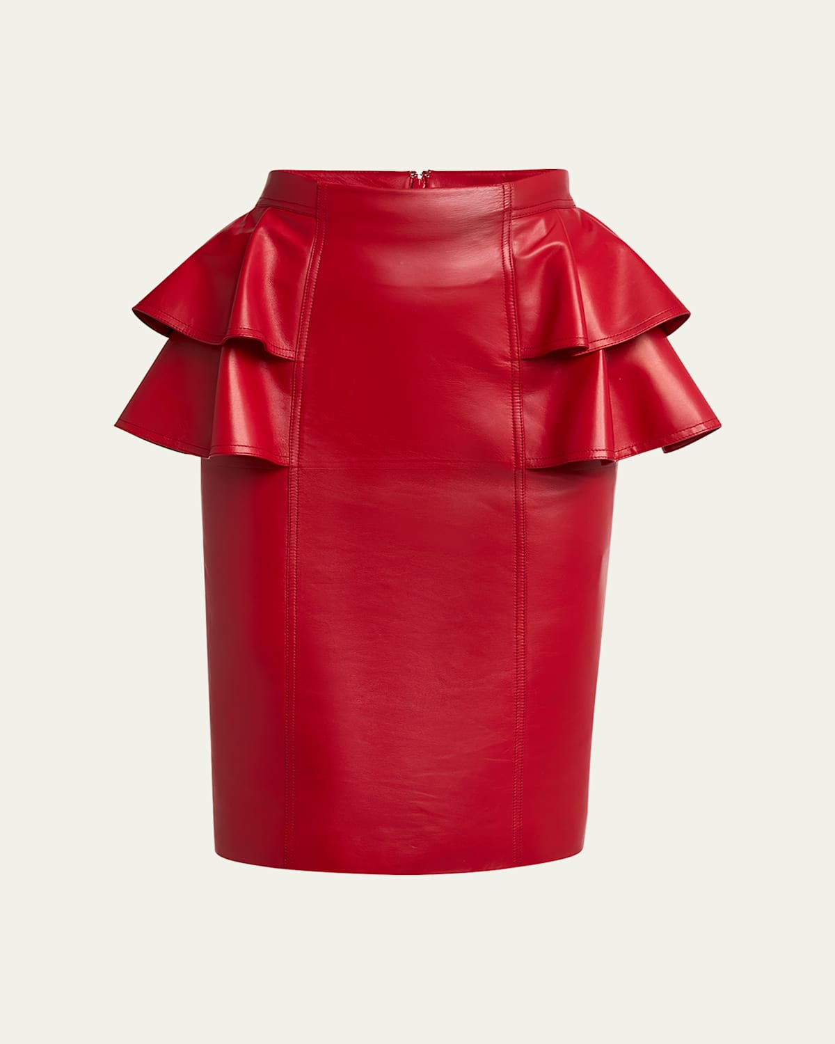 Ruffle Nappa Leather Pencil Skirt