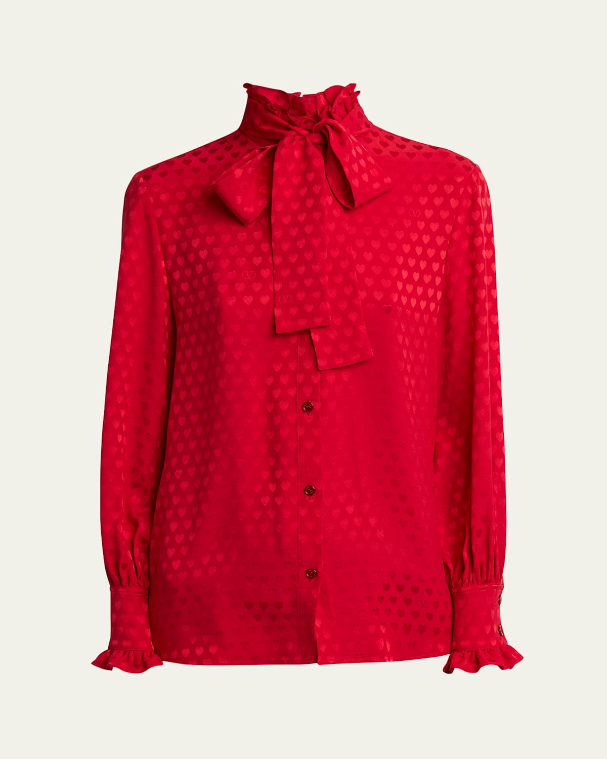Valentino High-neck Silk Heart Shirt