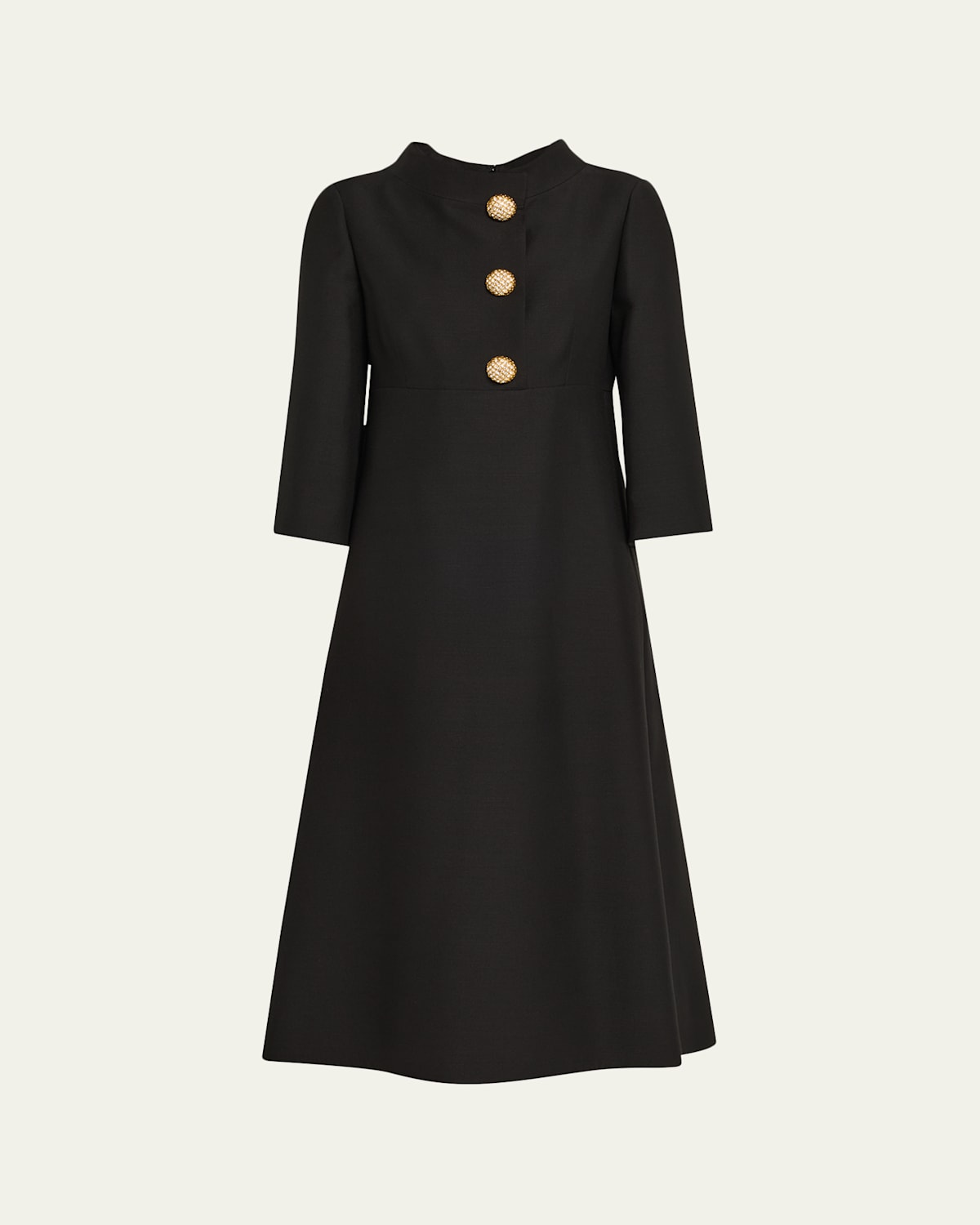 Valentino Strass Button High-neck Crepe Midi Dress In Black
