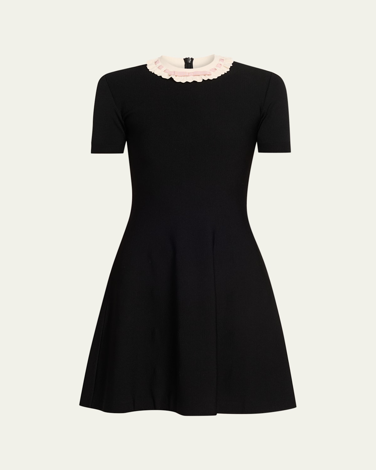 Valentino Ribbon Ruffle-trim Knit Mini Dress