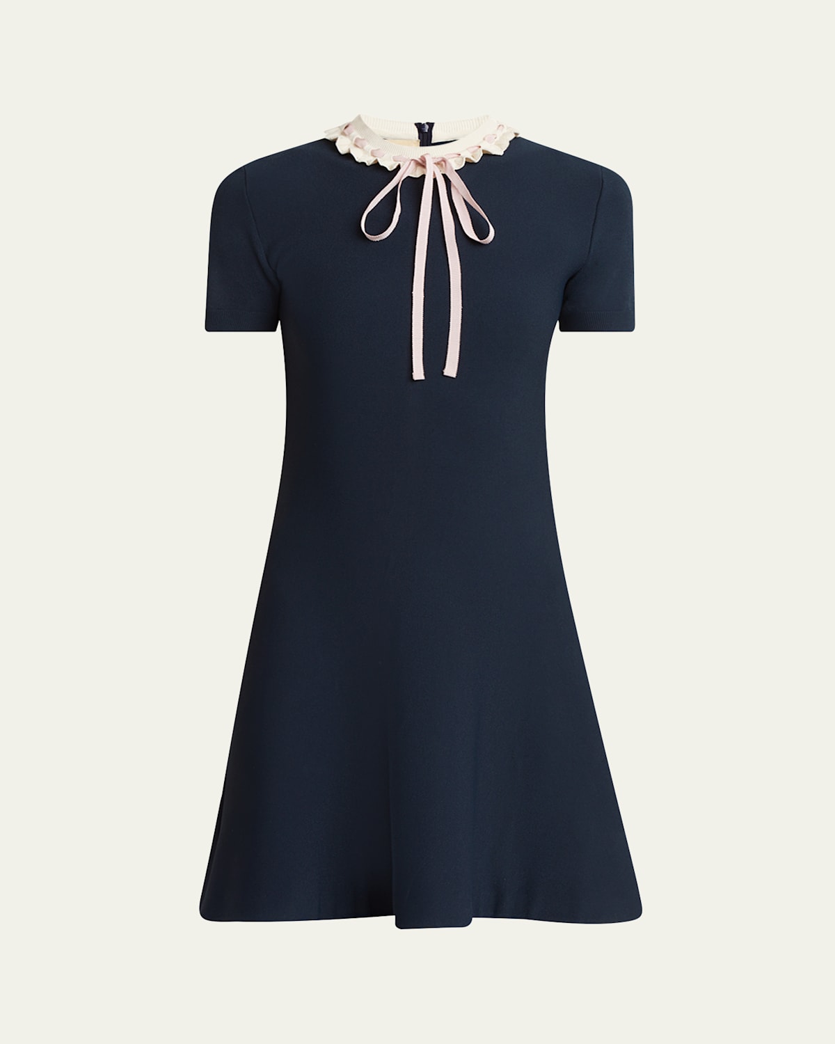 Ribbon Ruffle-Trim Knit Mini Dress