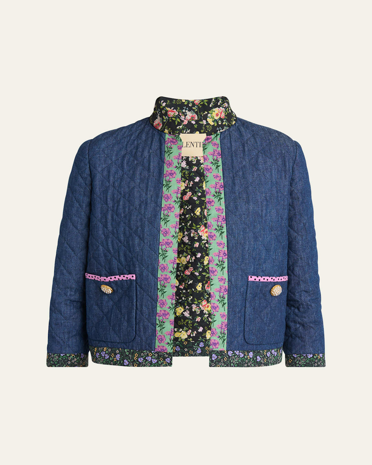 Valentino Womens Blu Medio Chambray Floral-print Denim Jacket In Blue