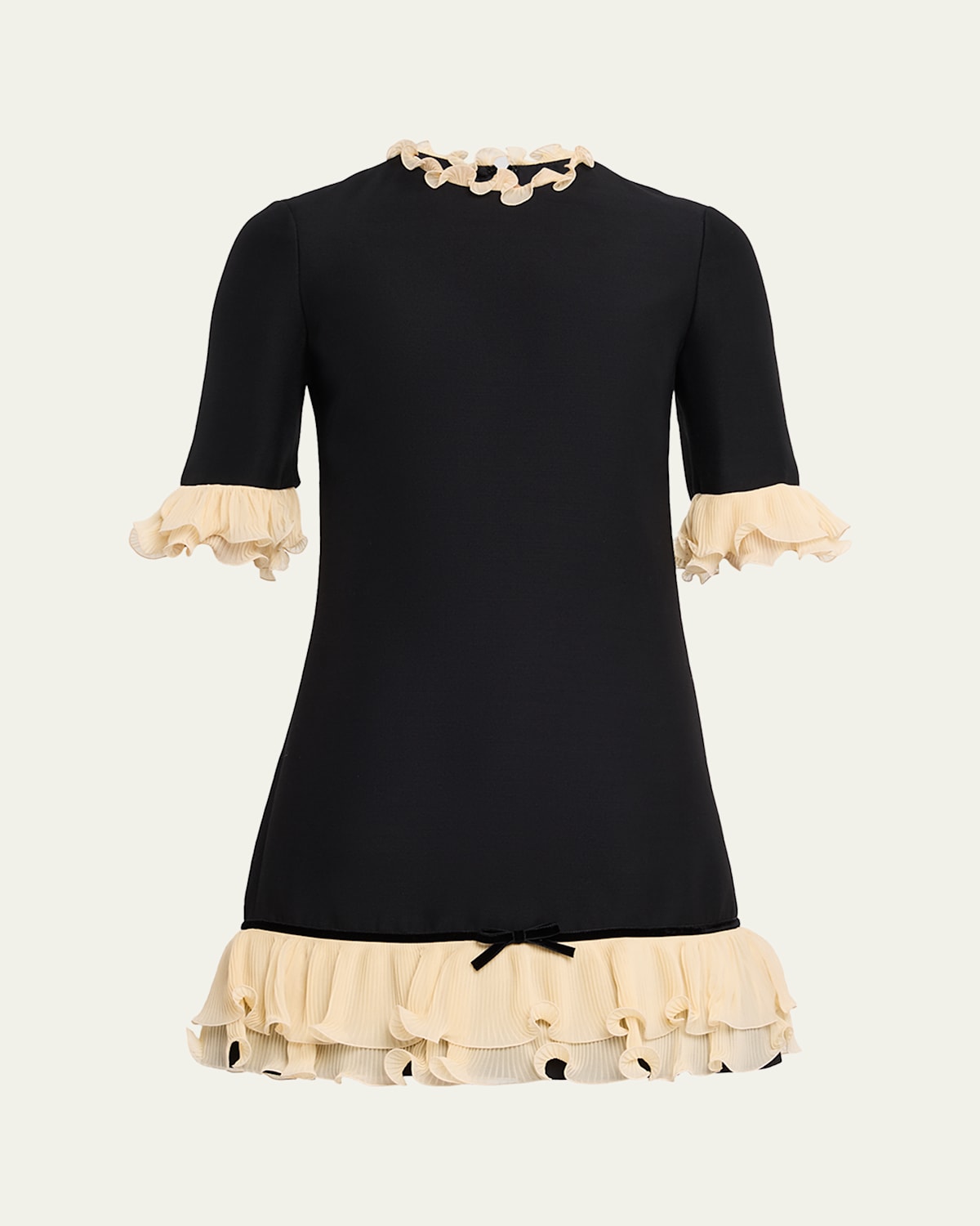 Valentino Ruffle Silk Crepe Mini Dress In Black