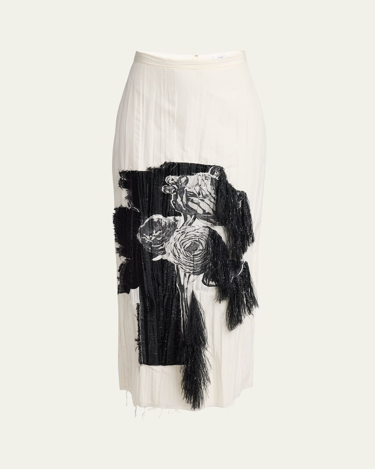 Shop Erdem Floral Jacquard Pleated Midi Skirt In Black  Offwhite