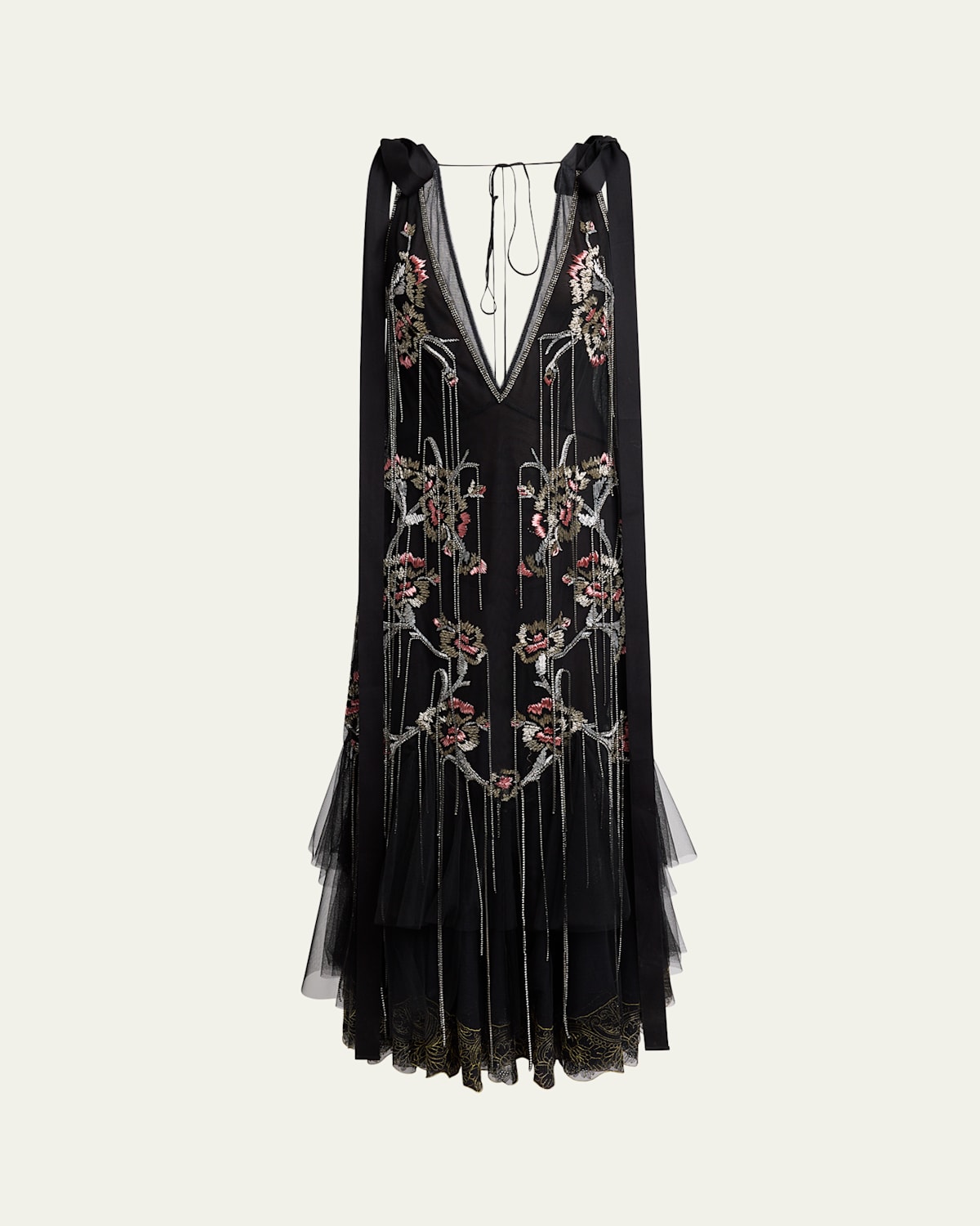 ERDEM FLORAL CRYSTAL CHAIN SLIP COCKTAIL DRESS 