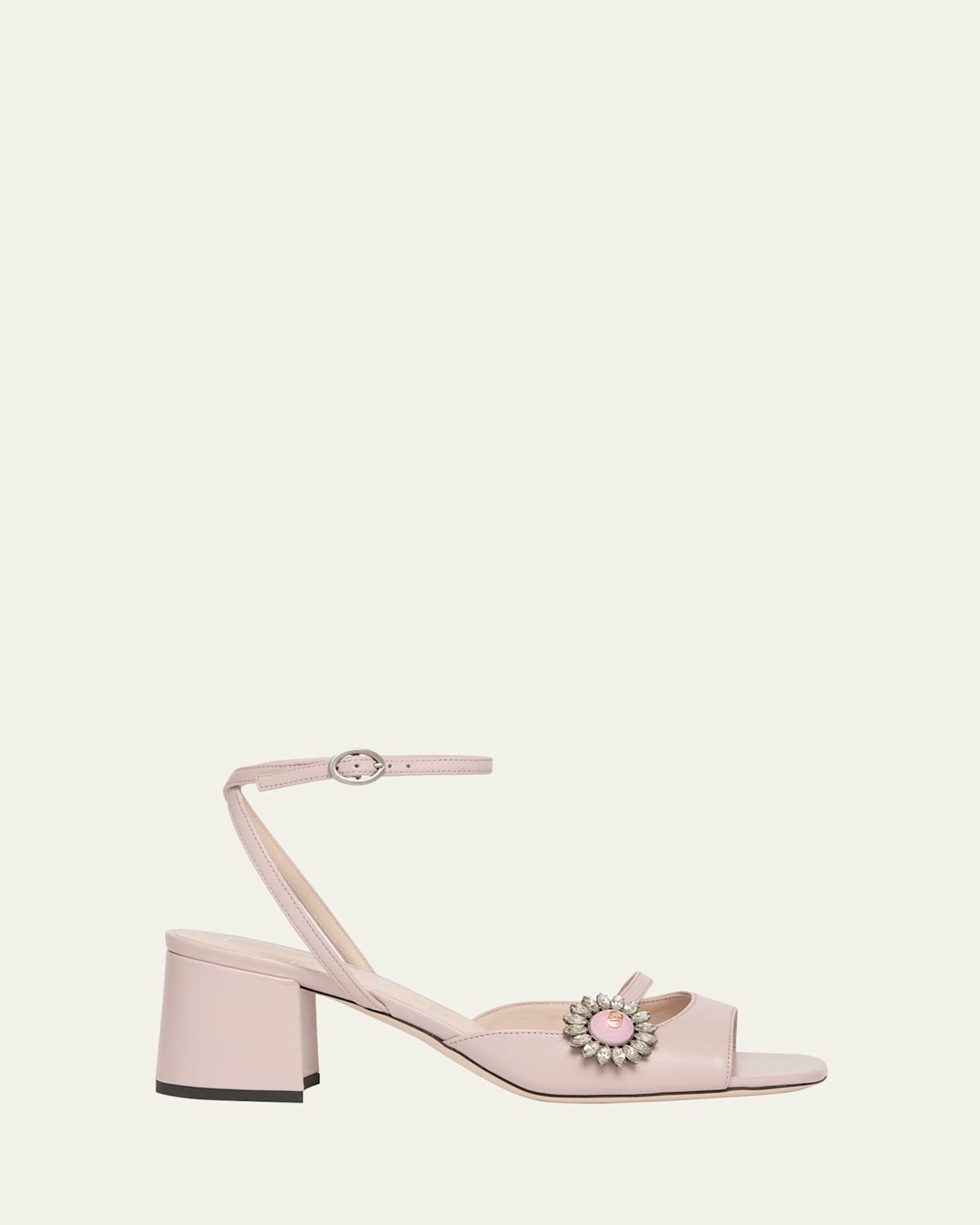 Valentino Daisy Jeweled Leather Ankle-strap Sandals In Neutral