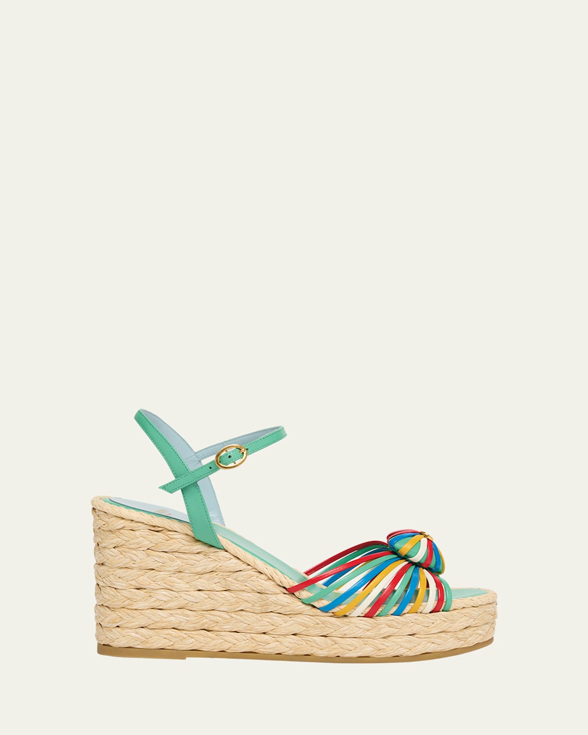 Valentino Royal Leather Heart Wedge Espadrilles In Multi