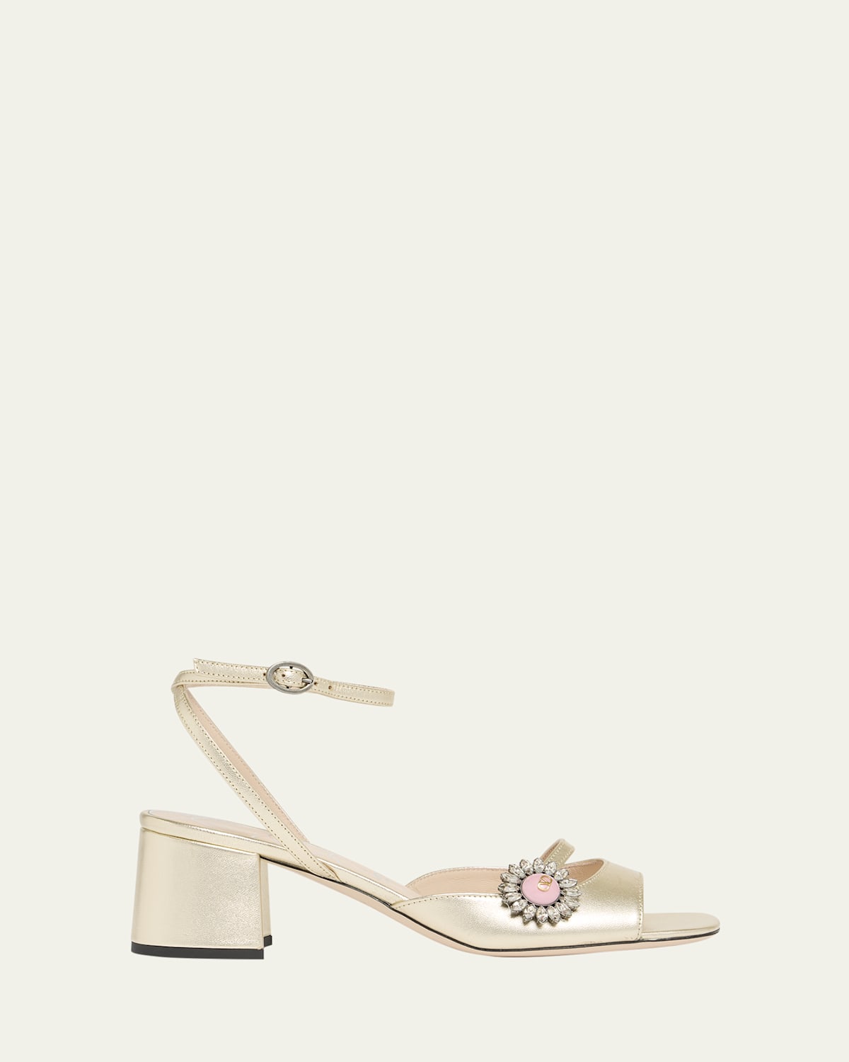 Valentino Daisy Jeweled Metallic Ankle-strap Sandals In Gold