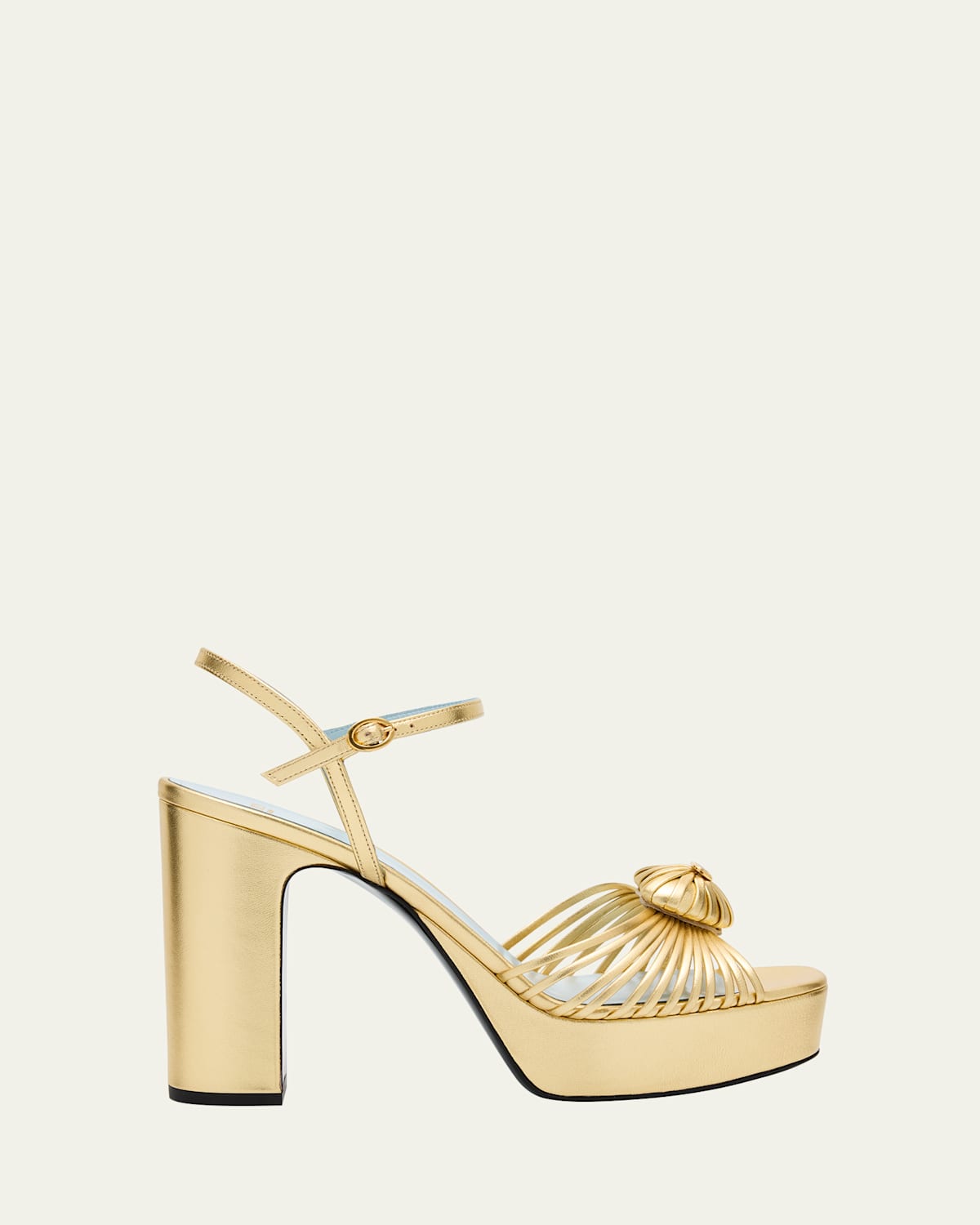 Valentino Royal Metallic Nappa Leather Heart Platform Sandals In Gold
