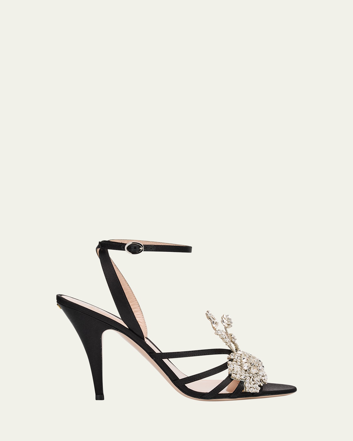Valentino Ladycrush Strass Flower Ankle-strap Sandals In Black