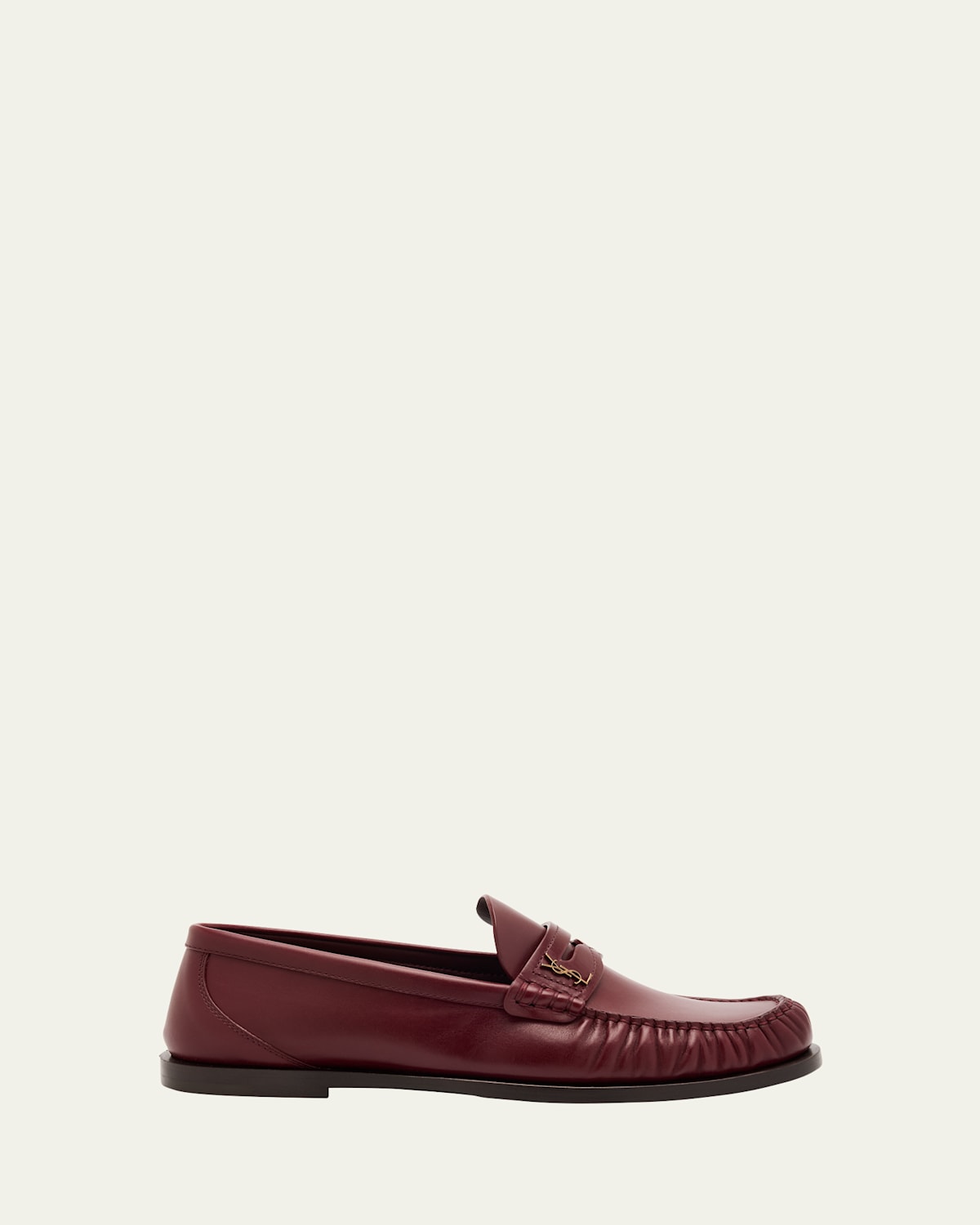 Saint Laurent Cassandre Smooth Leather Penny Loafers In Brown
