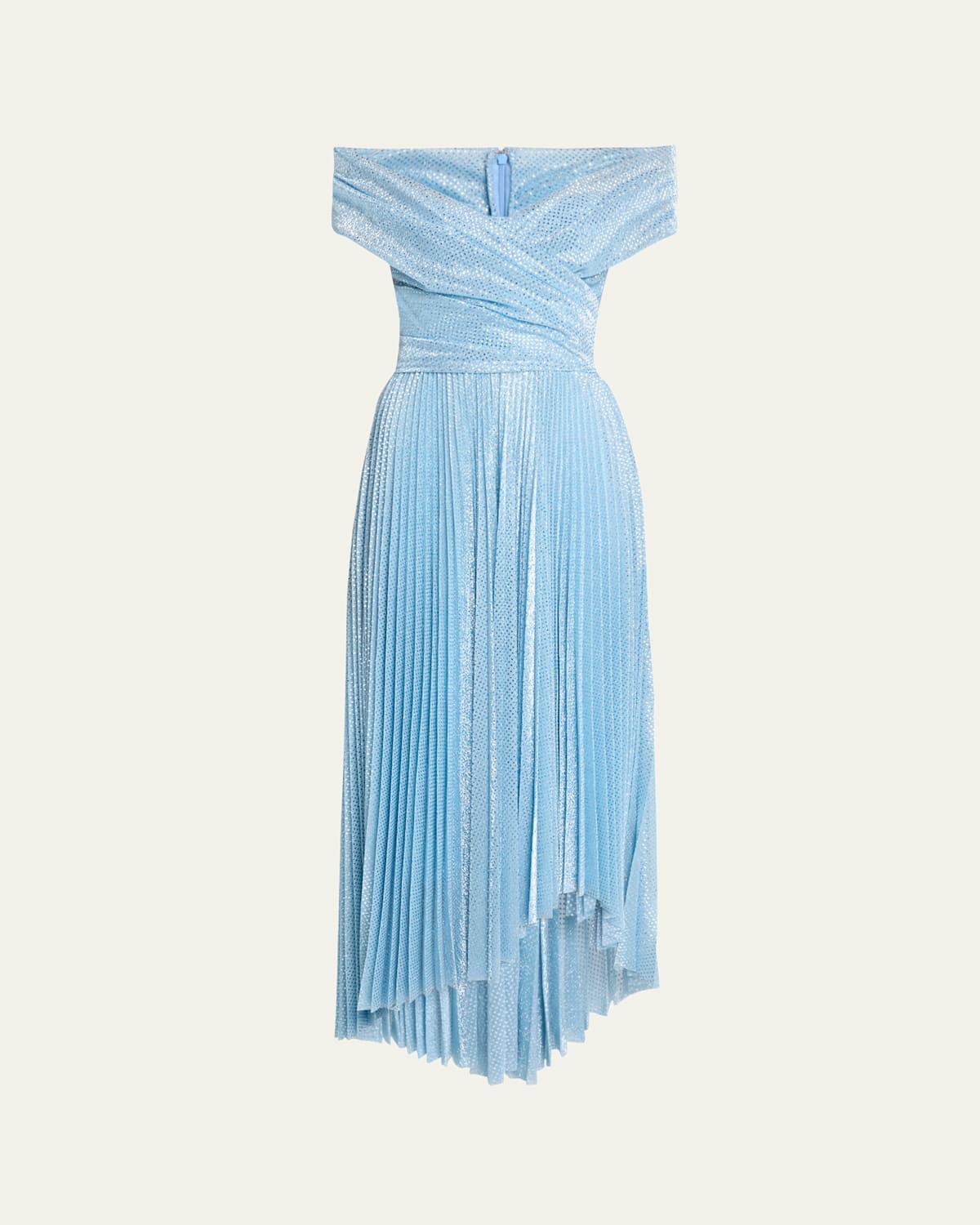 Talbot Runhof Off-the-shoulder Sequined High Low Cocktail Dress In Sky Blue
