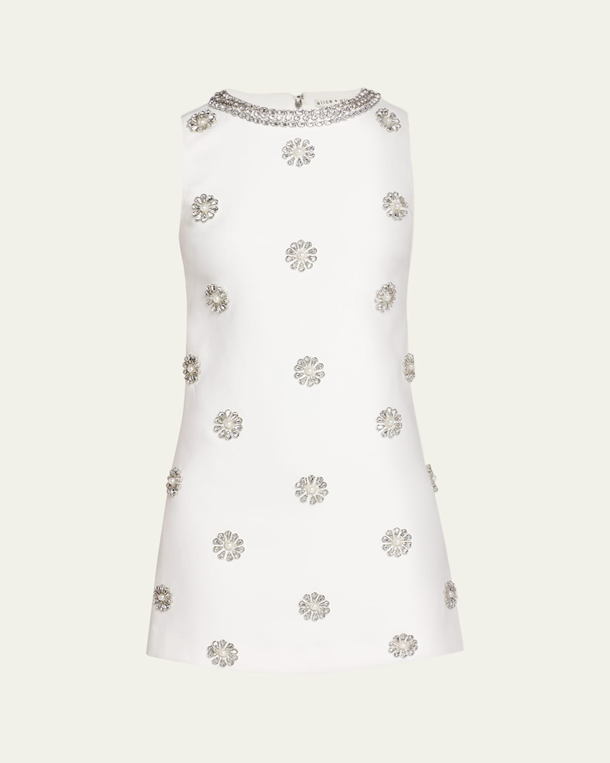 Alice And Olivia Clyde Embellished Fitted Aline Shift Dress In Off White