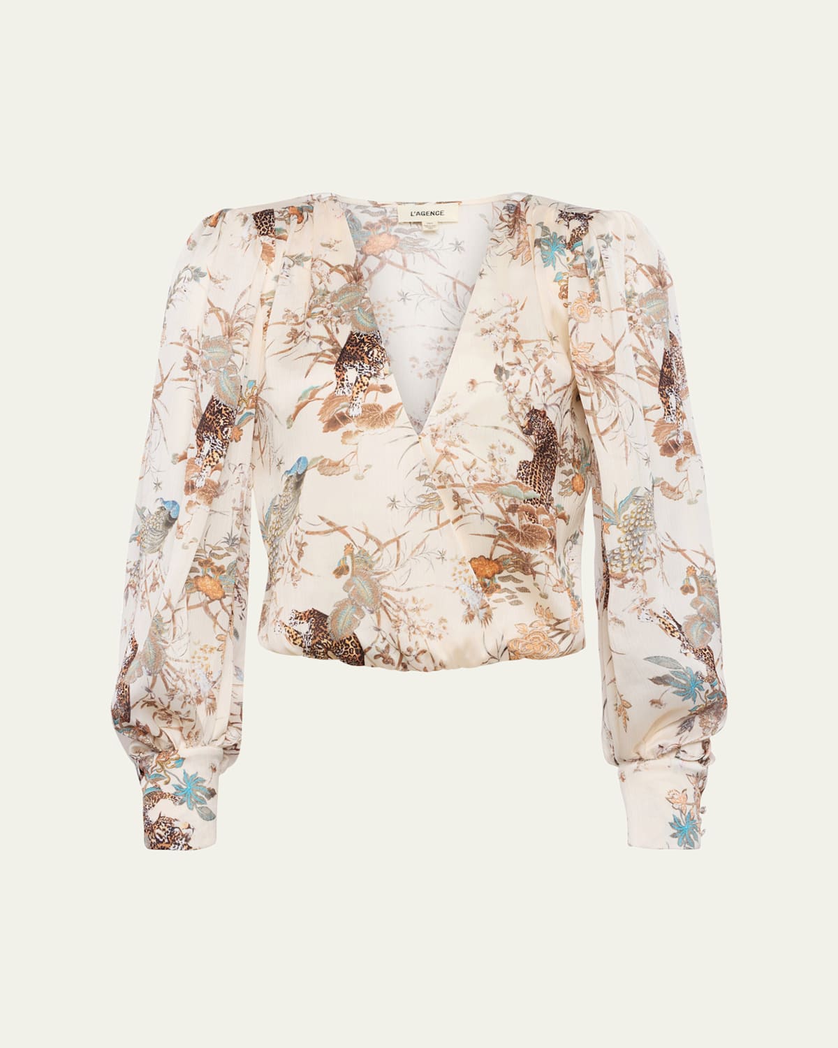 Shop L Agence Tapestry Jungle Kyoto Voluminous-sleeve Bodysuit In Ecr Mt Tapestry Jungle