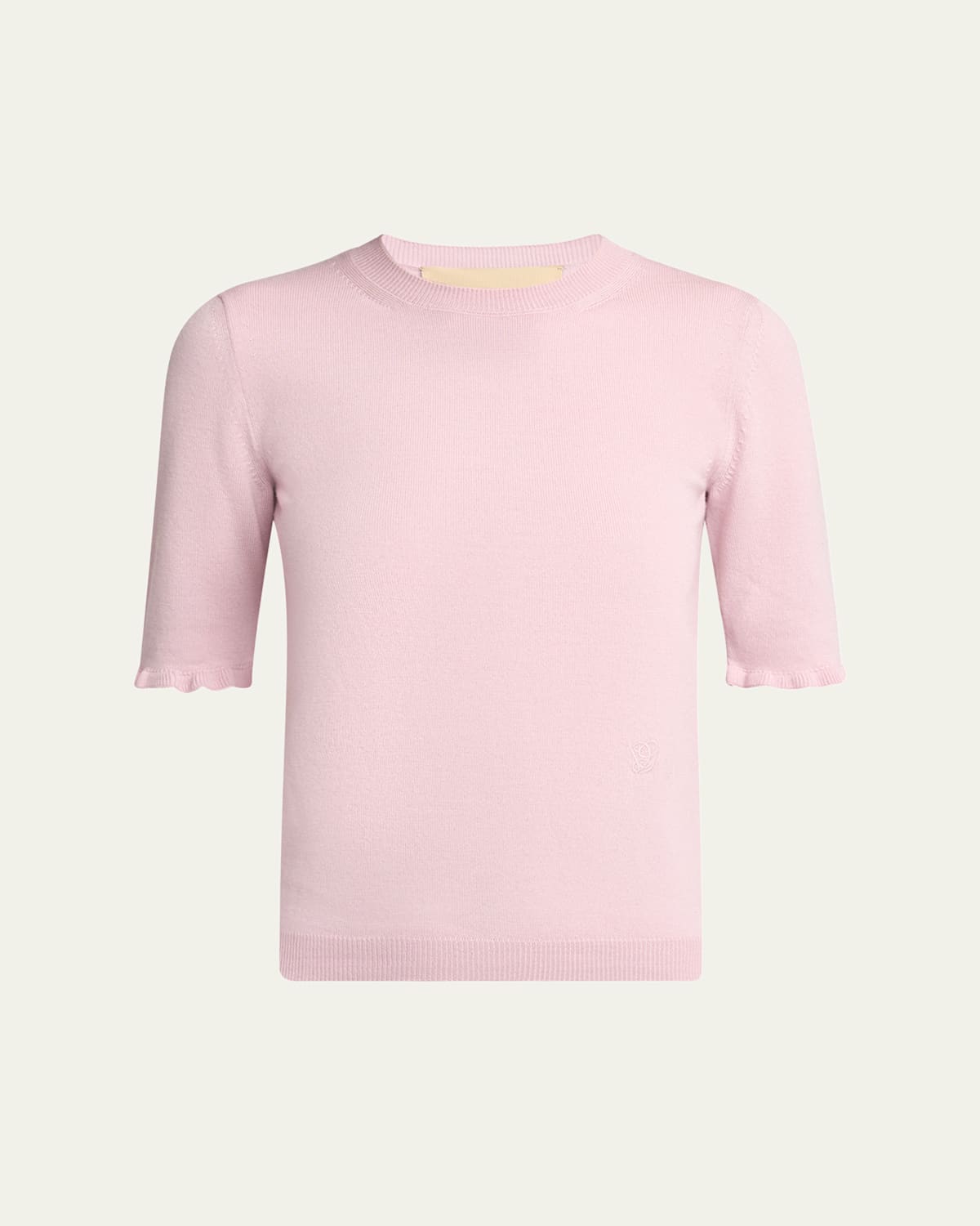 Valentino Ruffle Trim Half Sleeve Wool Top In Pink