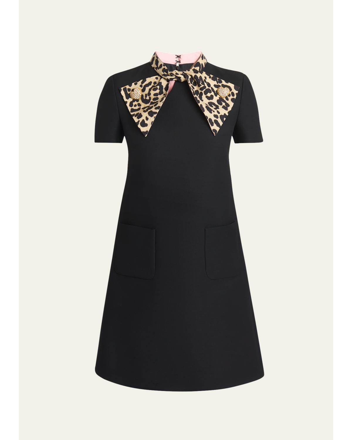 Leopard Bow Crepe Couture Mini Dress