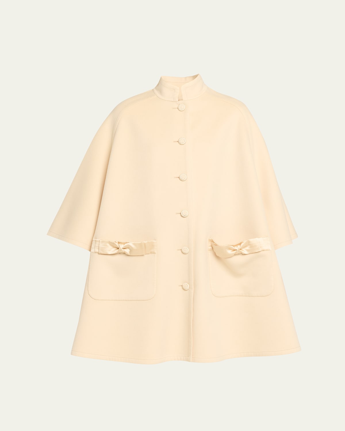 Valentino Bow Three-quarter Sleeve Wool Cashmere Cape In Brown