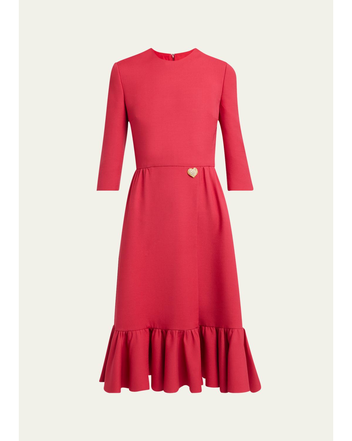 Strass Heart Flounce Crepe Couture Dress