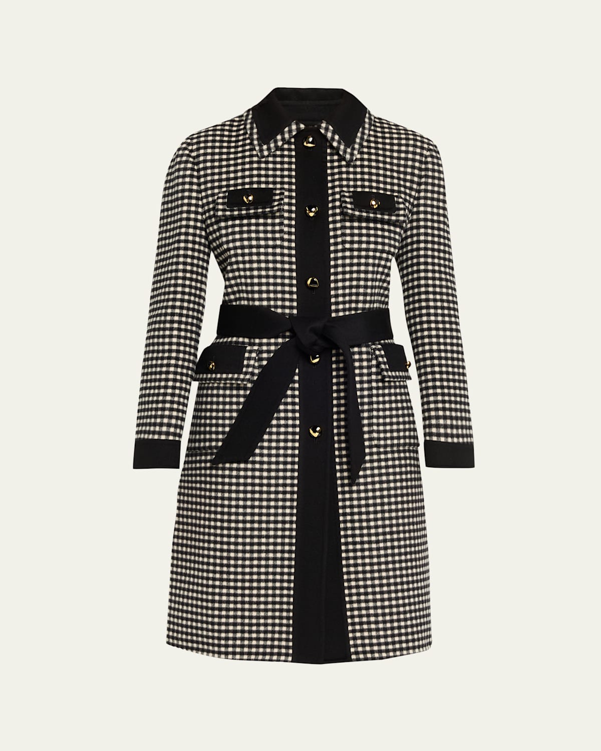 Valentino Belted Checked Wool And Cashmere-blend Coat In Black
