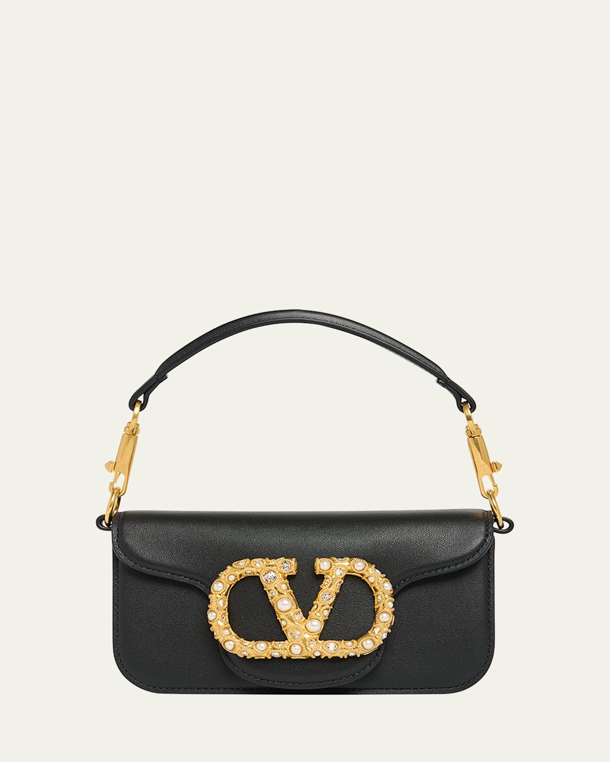 Loco Studded VLOGO Small Leather Shoulder Bag