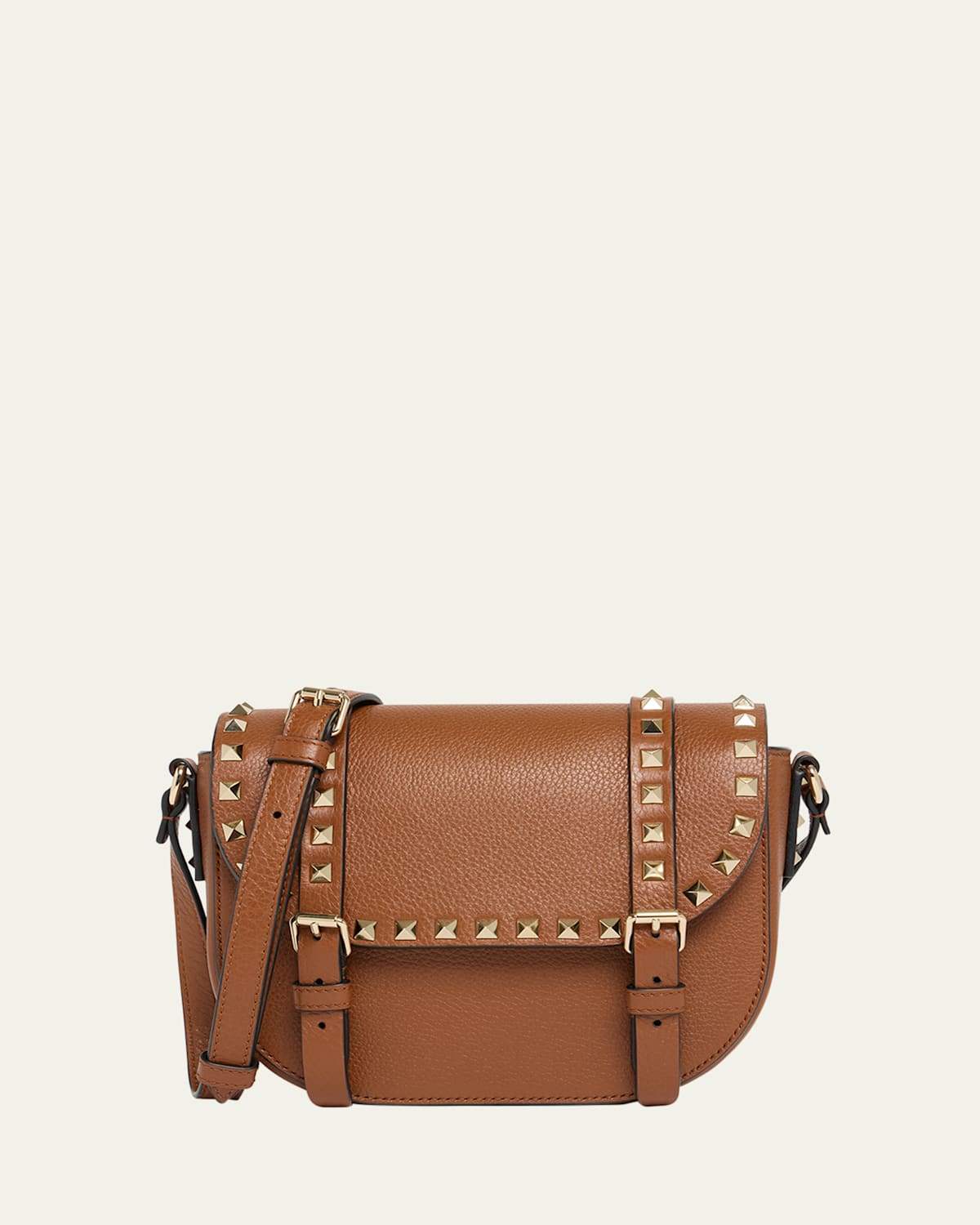 Small Rockstud Leather Saddle Crossbody Bag
