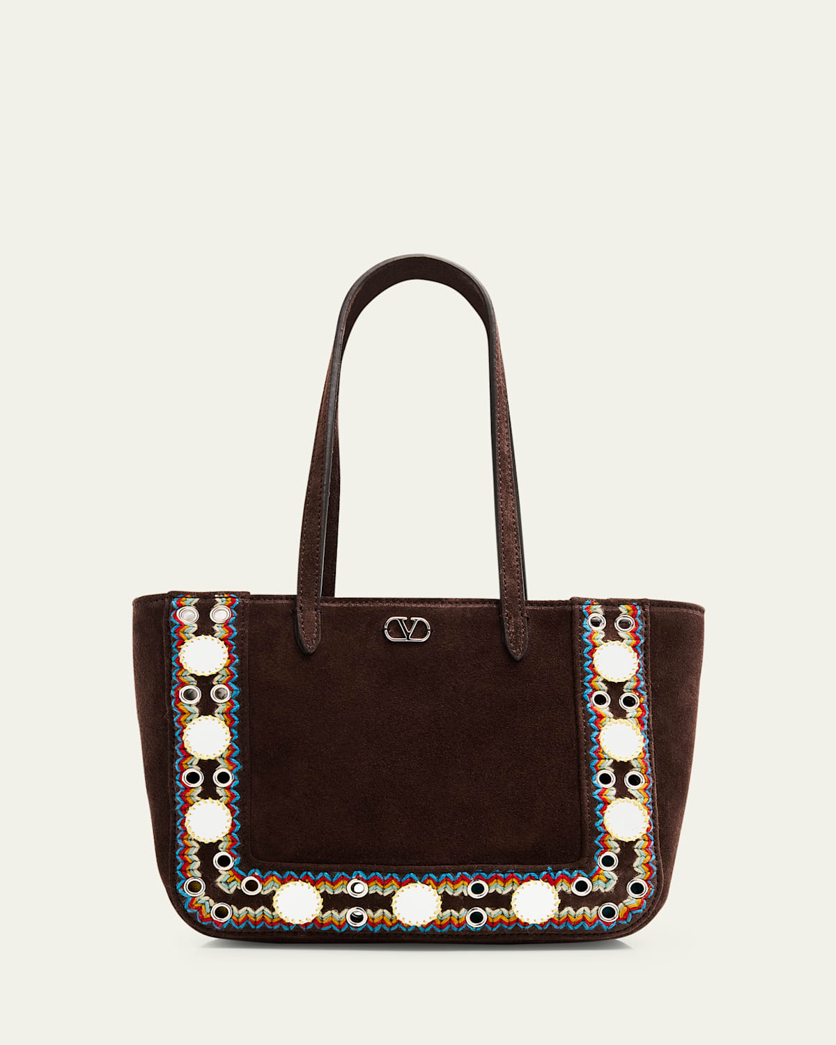 Valentino Nellcote Mirror-embellished Suede Mini Tote Bag In Brown