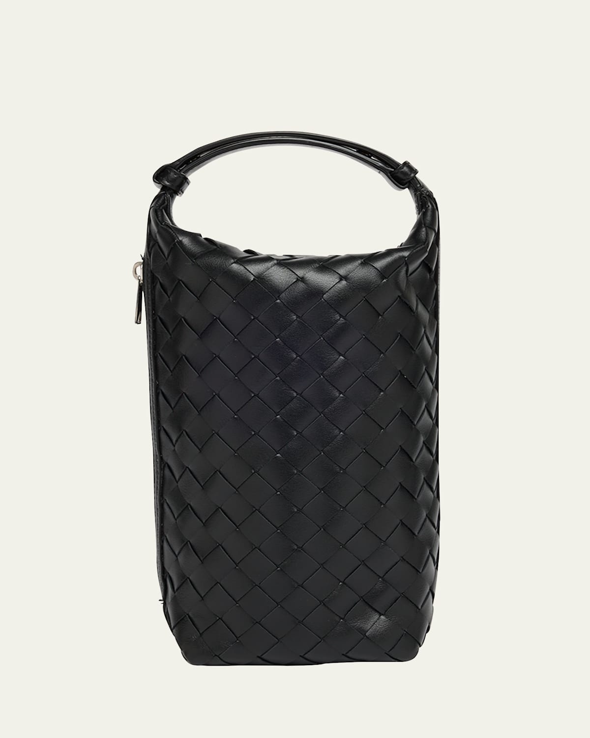 Bottega Veneta Men's Avenue Intrecciato 15 Leather Zip Pouch In Black-silver