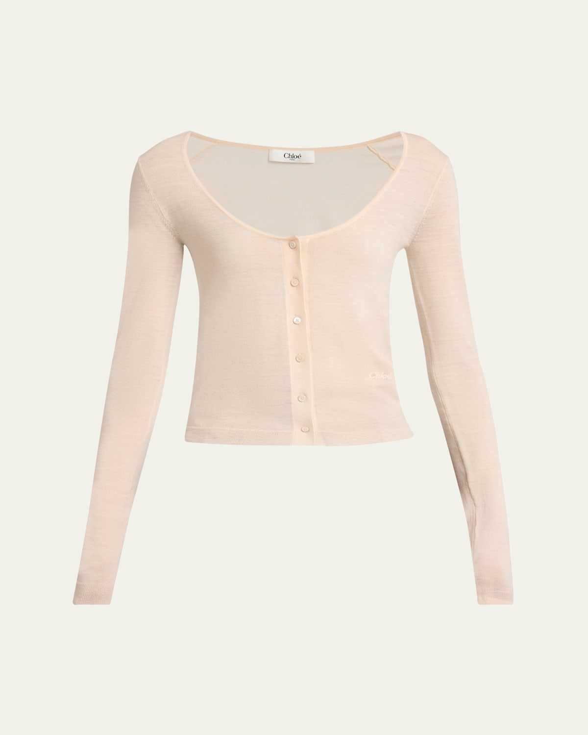 Scoop-Neck Fitted Wool Cardigan